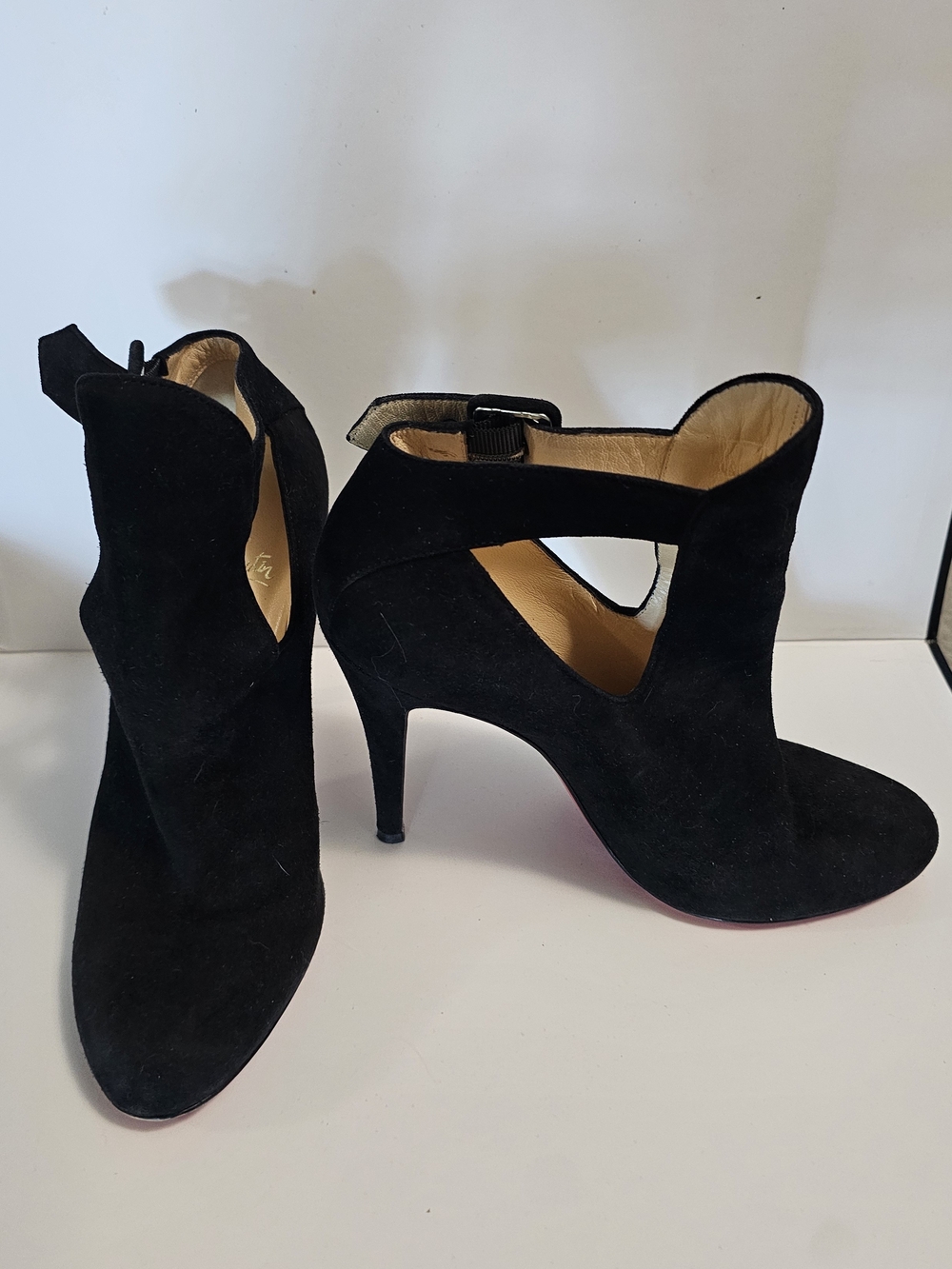 Christian Louboutin Black Suede Cutout Stiletto Ankle Boots